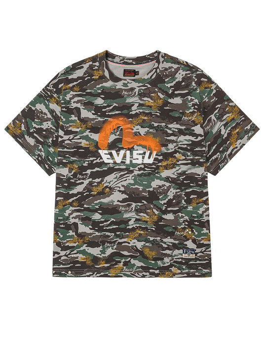 Graffiti-Style Seagull and Logo Print Relax Fit T-Shirt