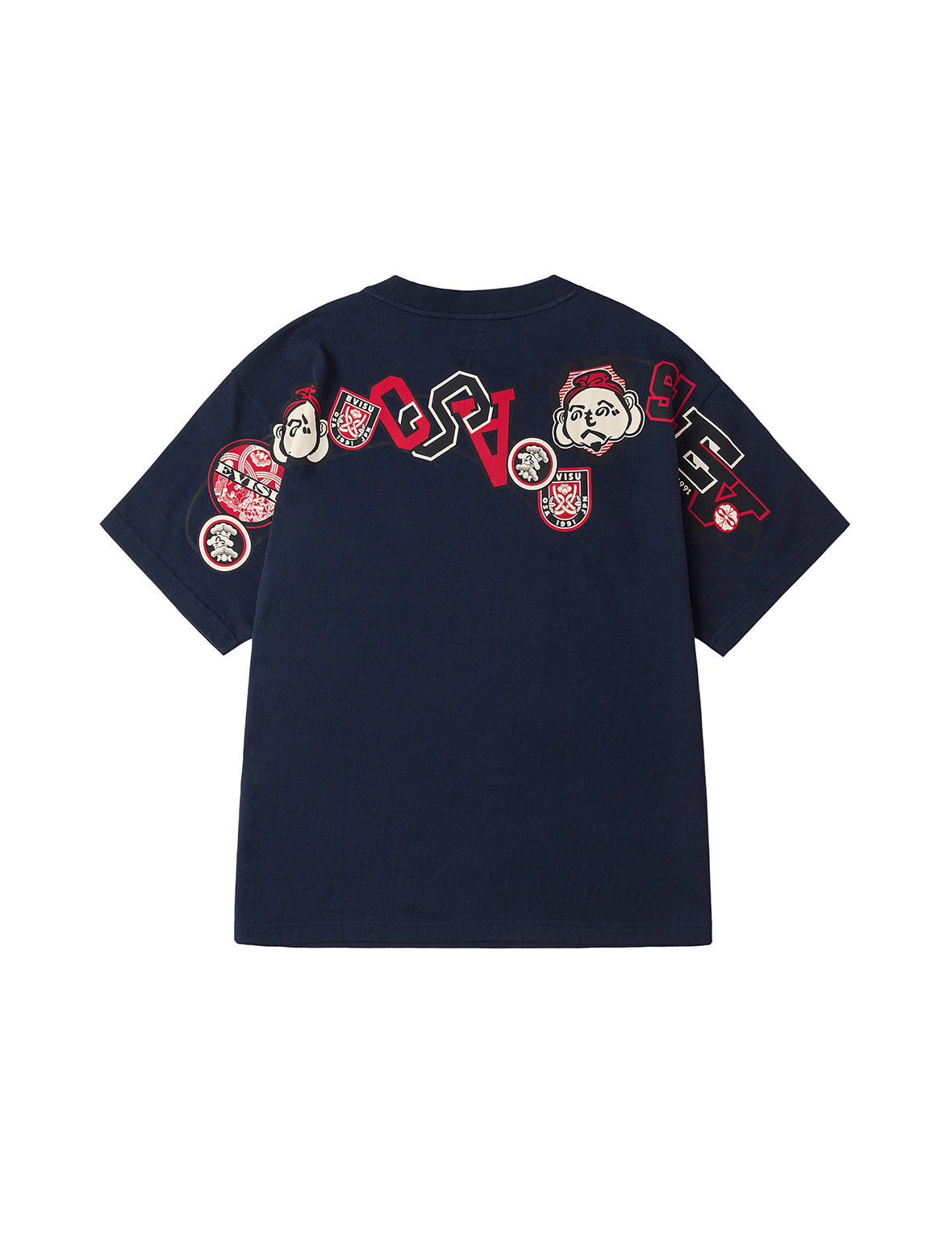 文字绘佛头和智慧之轮标签大M印花宽版休闲T恤