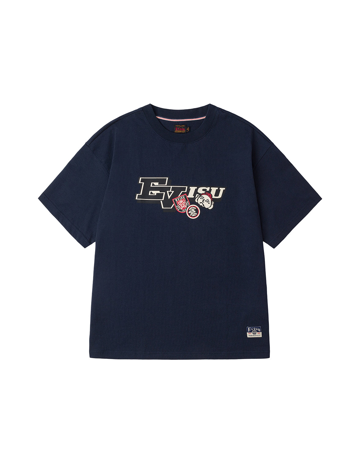 文字绘佛头和智慧之轮标签大M印花宽版休闲T恤