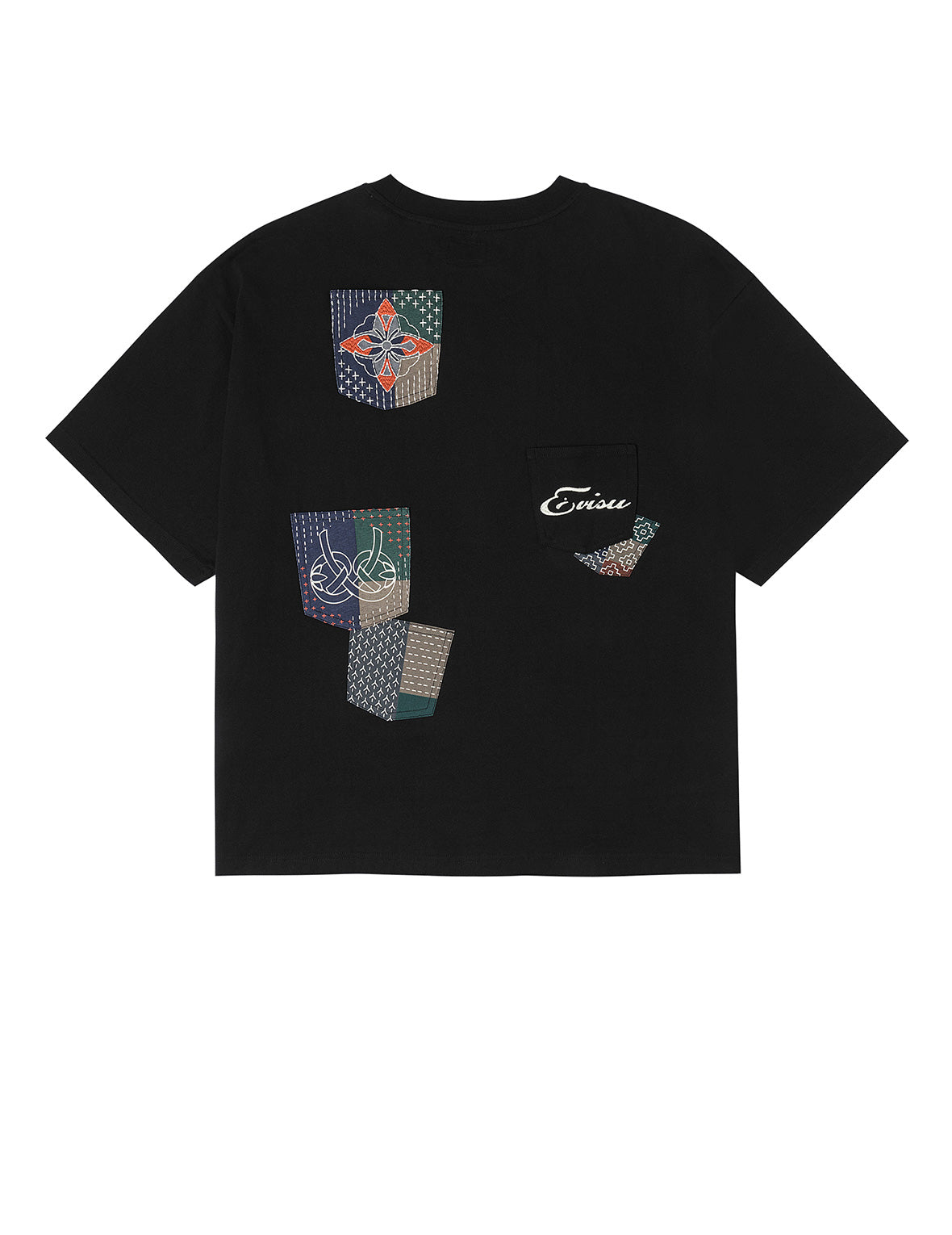 Multi-pocket Color Blocking Sashiko Loose Fit T-shirt