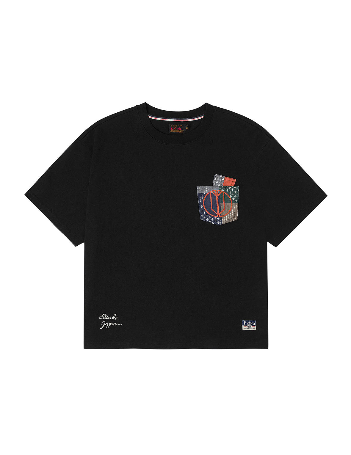 Multi-pocket Color Blocking Sashiko Loose Fit T-shirt