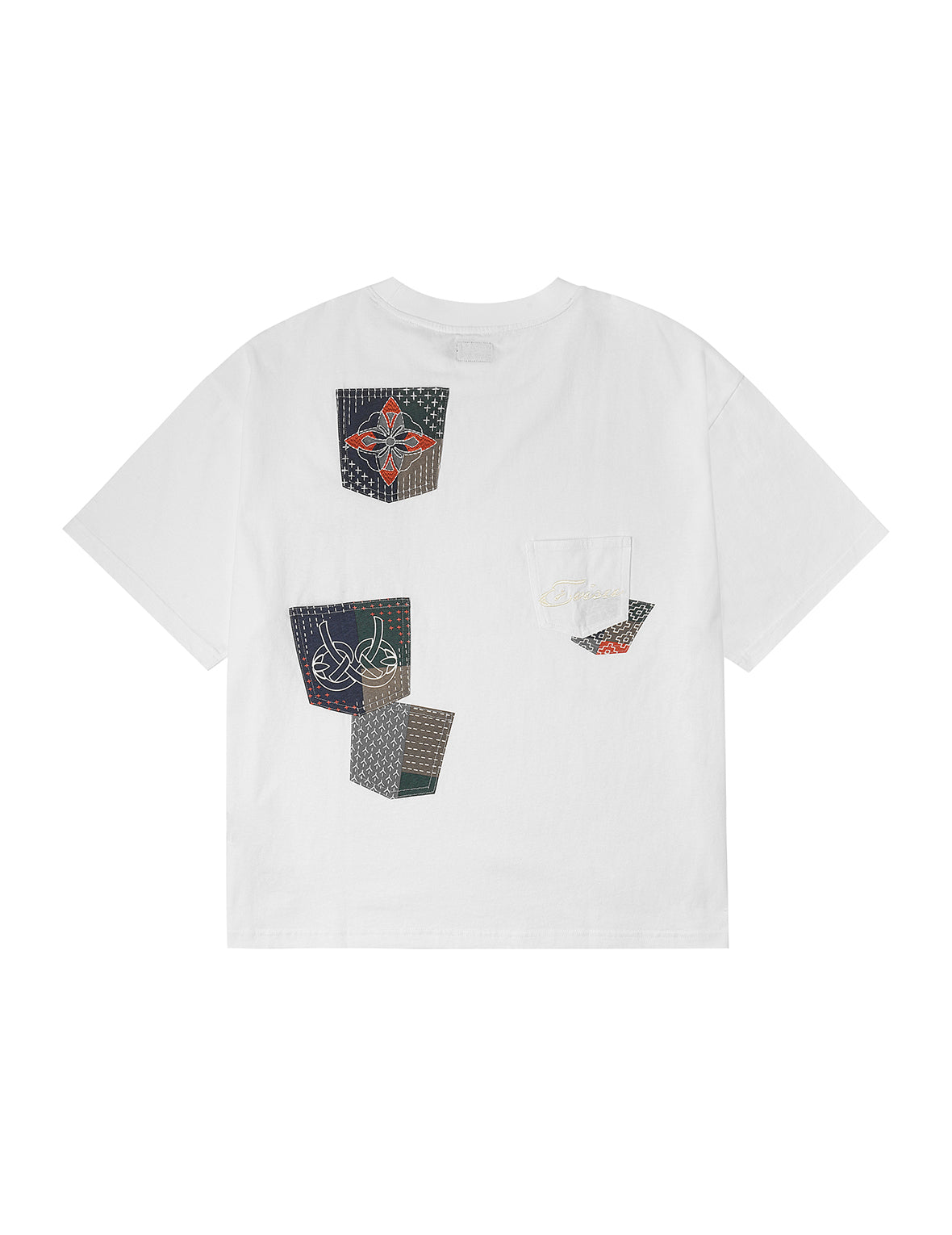 Multi-pocket Color Blocking Sashiko Loose Fit T-shirt