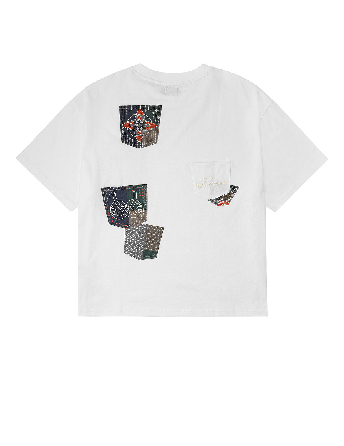 Multi-pocket Color Blocking Sashiko Loose Fit T-shirt