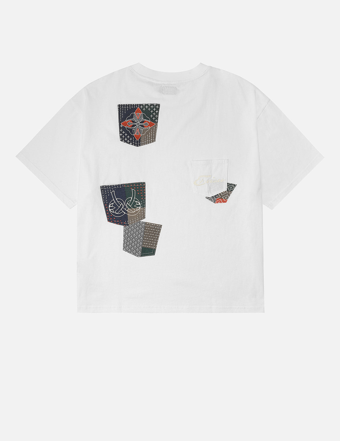 Multi-pocket Color Blocking Sashiko Loose Fit T-shirt