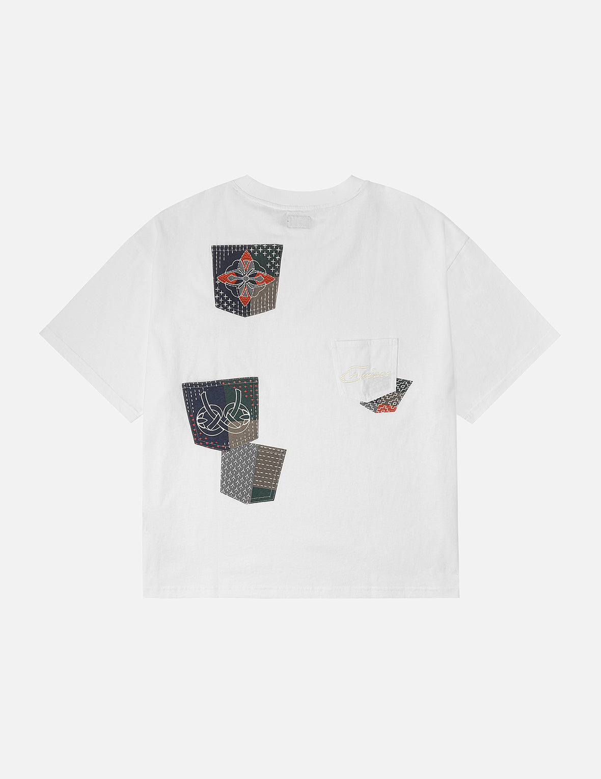 Multi-pocket Color Blocking Sashiko Loose Fit T-shirt