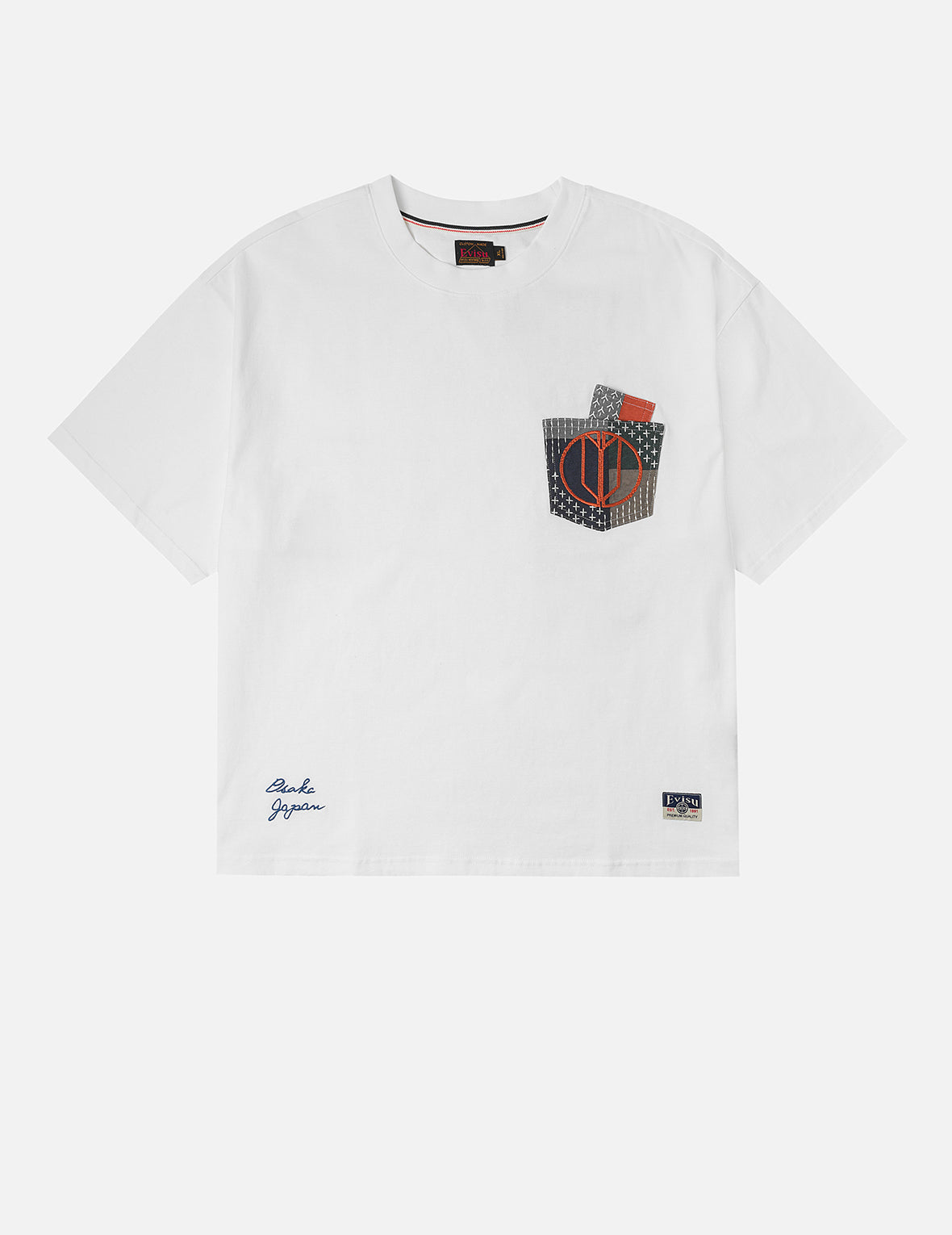 Multi-pocket Color Blocking Sashiko Loose Fit T-shirt