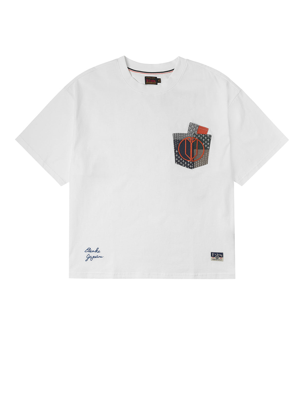 Multi-pocket Color Blocking Sashiko Loose Fit T-shirt