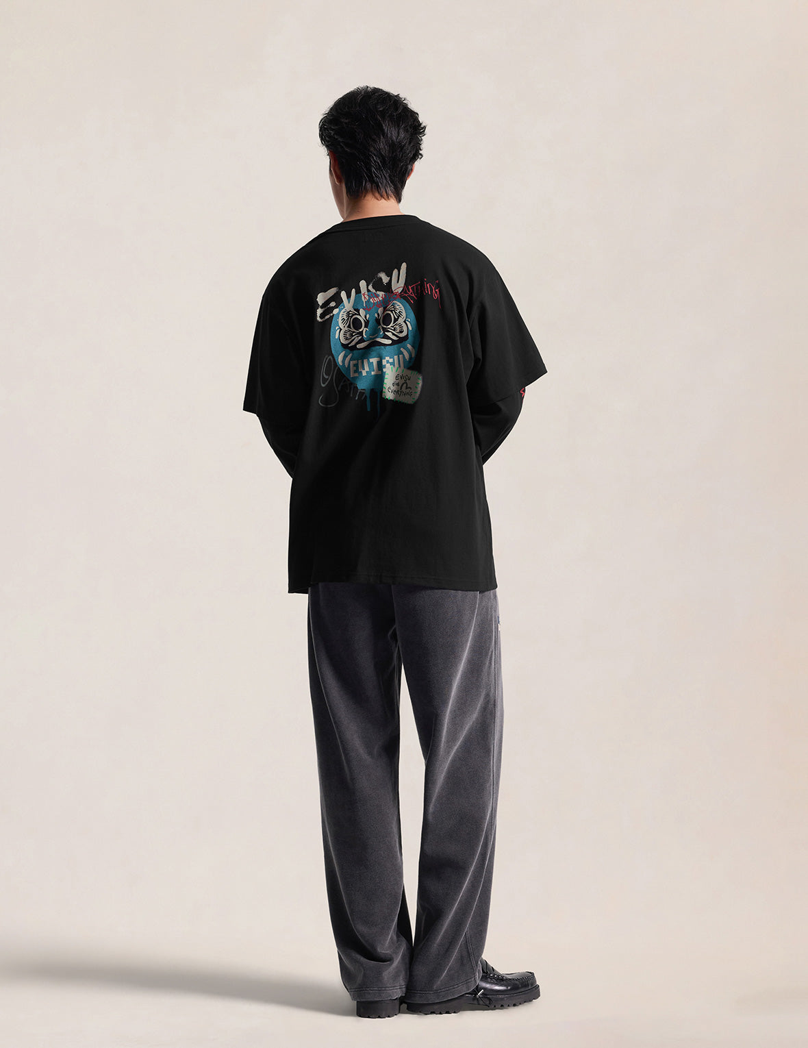 Daruma Print Faux Layered Long-Sleeve T-Shirt