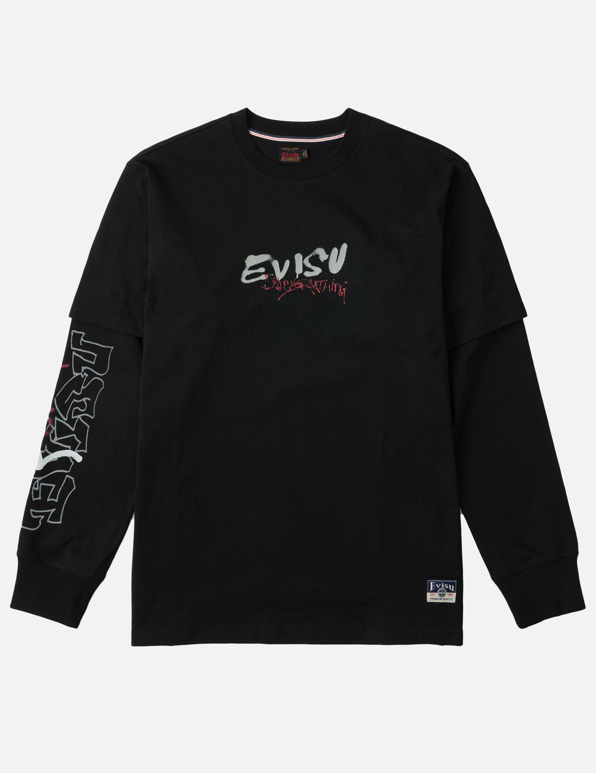 Daruma Print Faux Layered Long-Sleeve T-Shirt