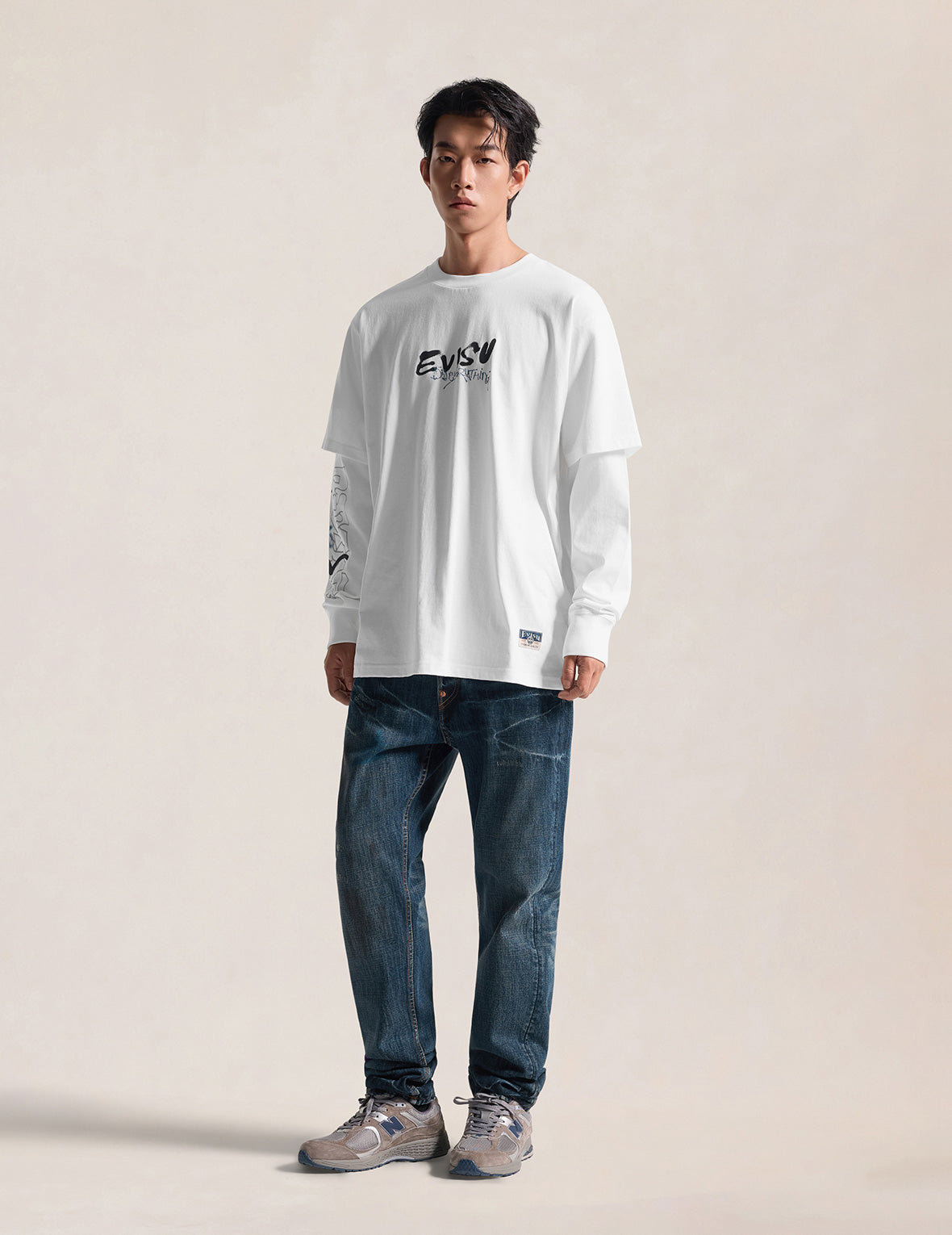 Daruma Print Faux Layered Long-Sleeve T-Shirt