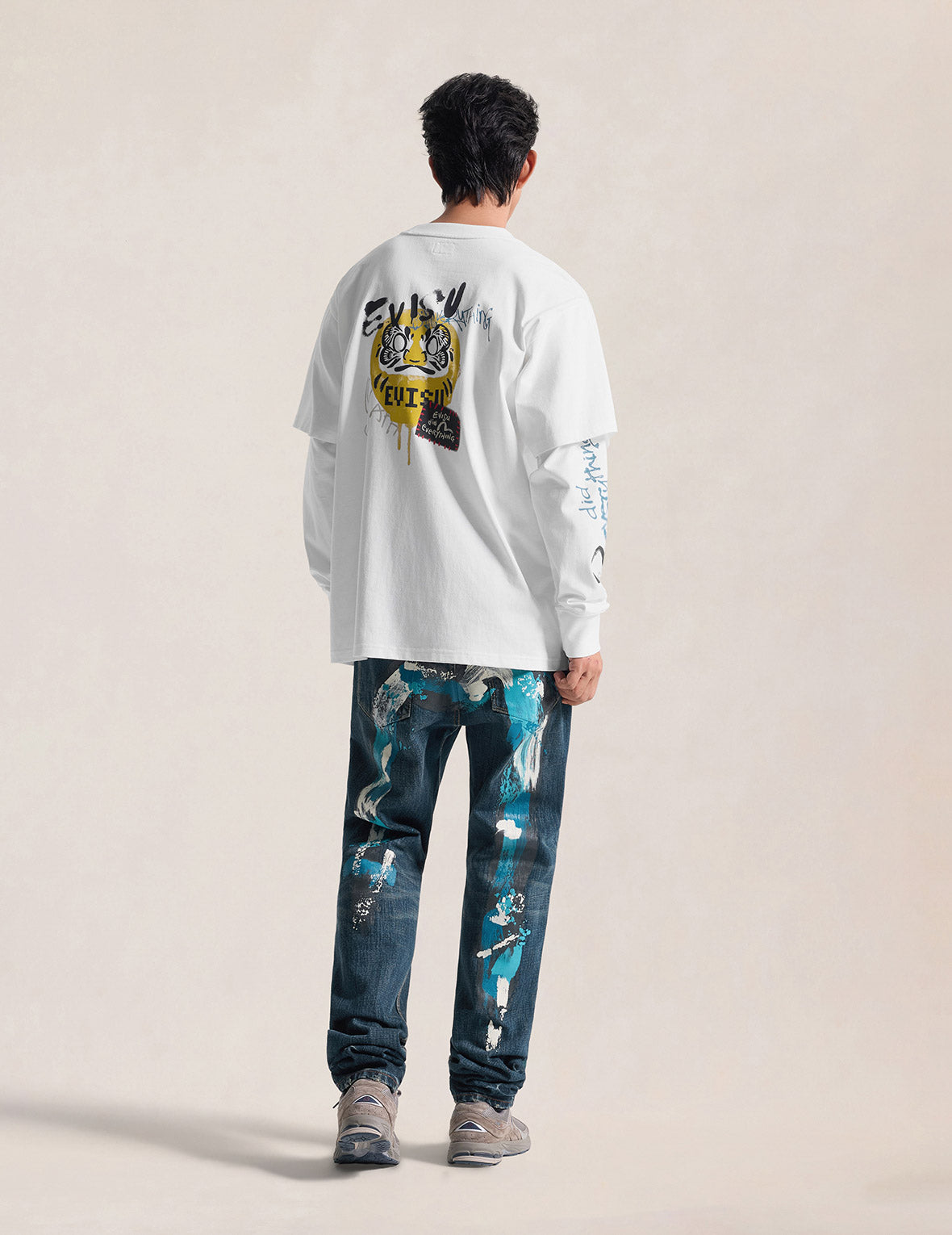 Daruma Print Faux Layered Long-Sleeve T-Shirt