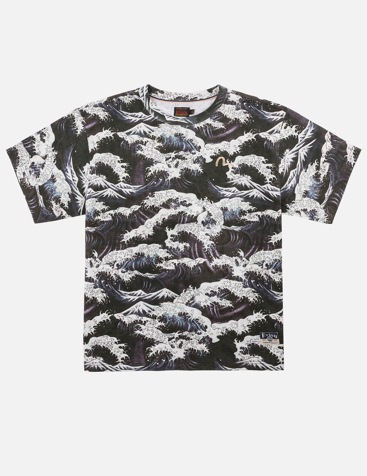 All-Over Wave Embroidered Seagull Tee