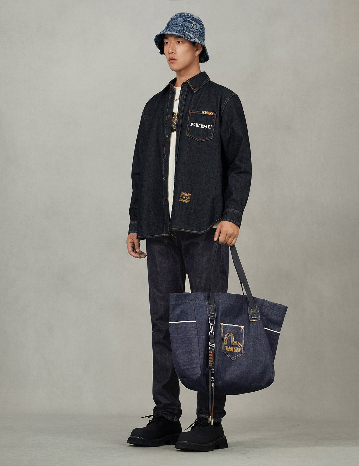 海鸥刺绣牛仔手提包