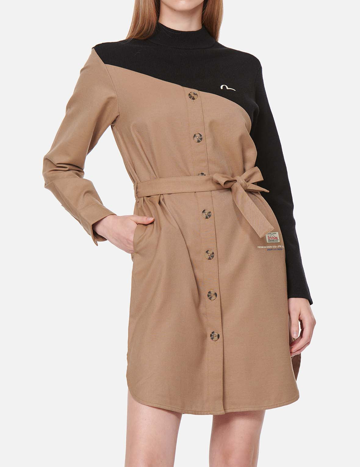 Seagull Print Hybrid Belted Dress