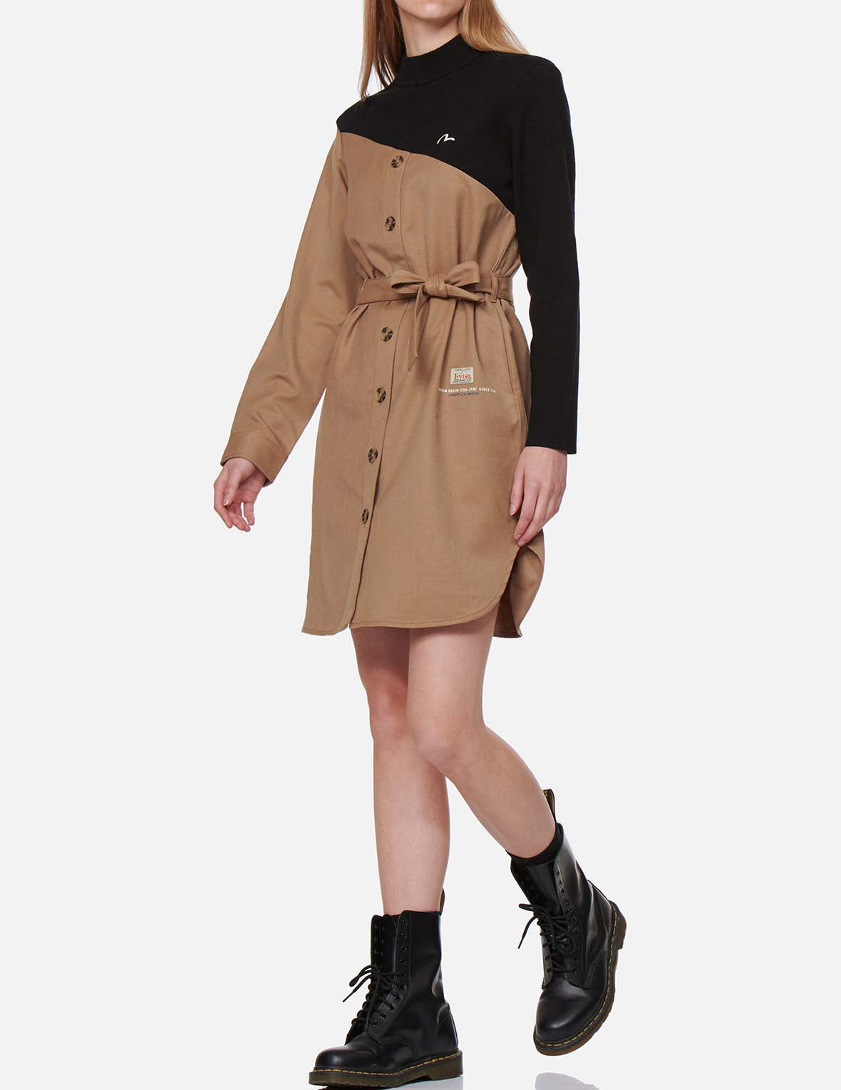 Seagull Print Hybrid Belted Dress