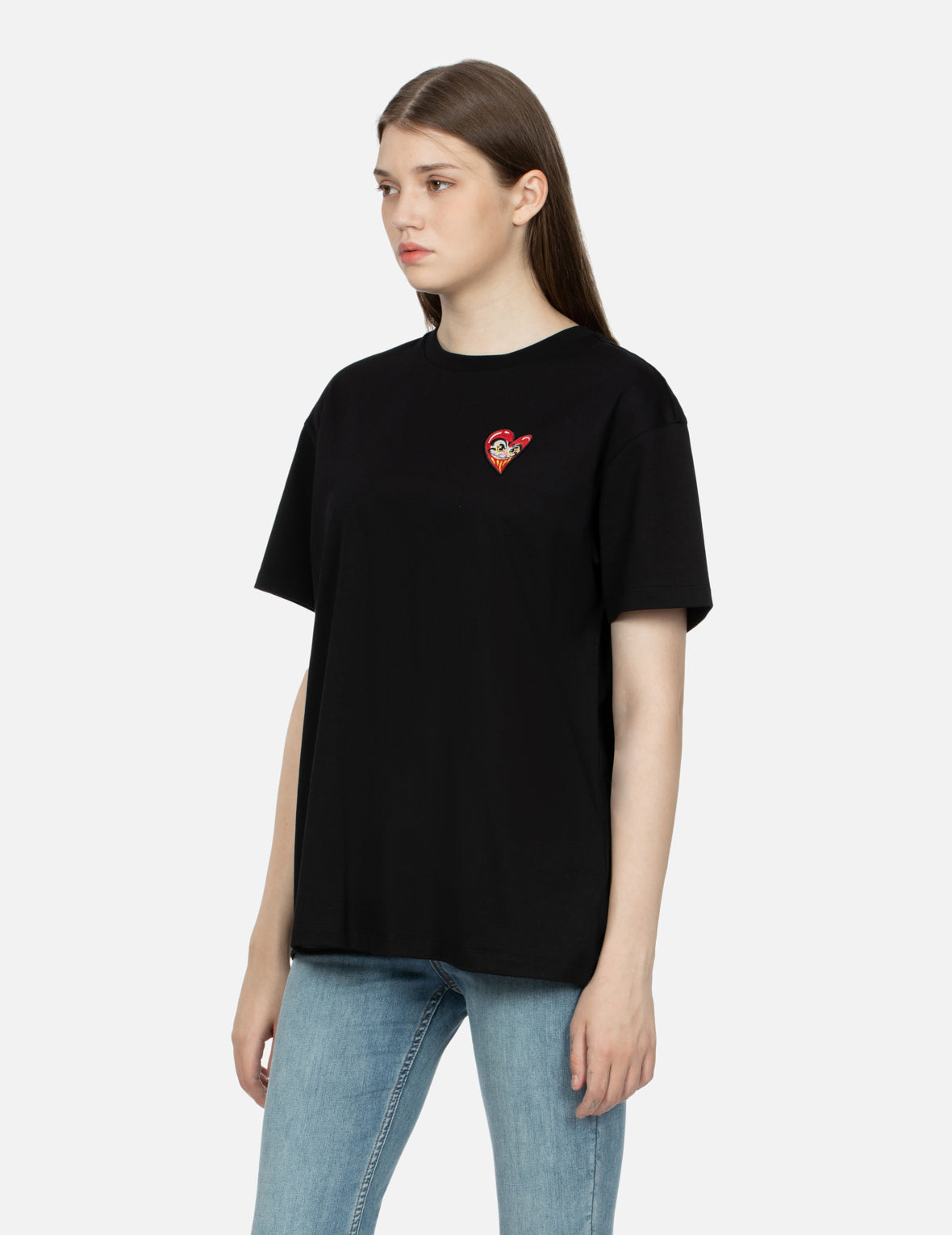 Daruma Heart Embroidered Badge and Print Boyfriend T-shirt