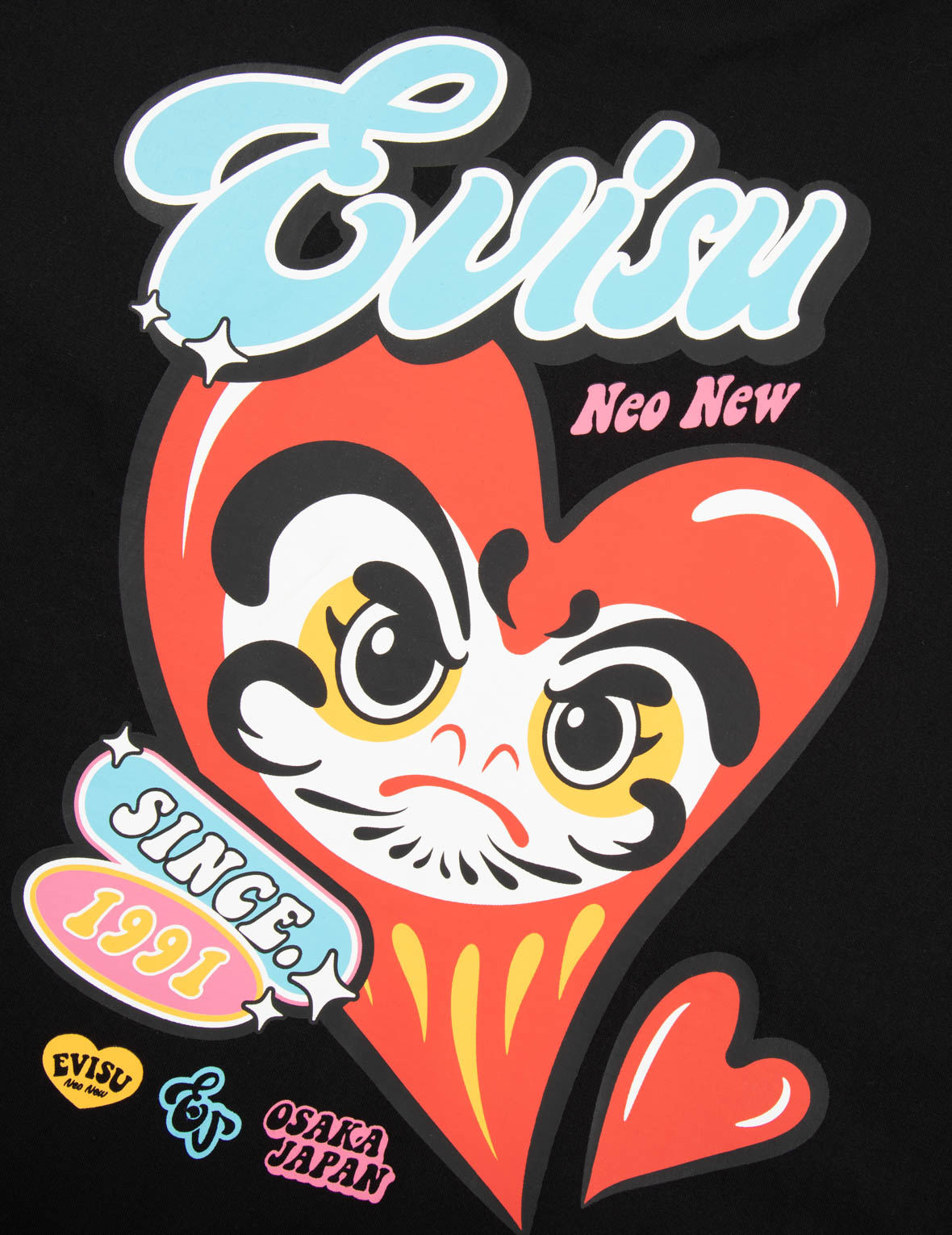Daruma Heart Embroidered Badge and Print Boyfriend T-shirt