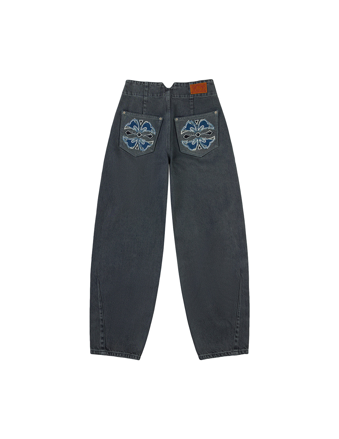 Distressed Kamon Appliqué Embroidery Balloon Fit Jeans