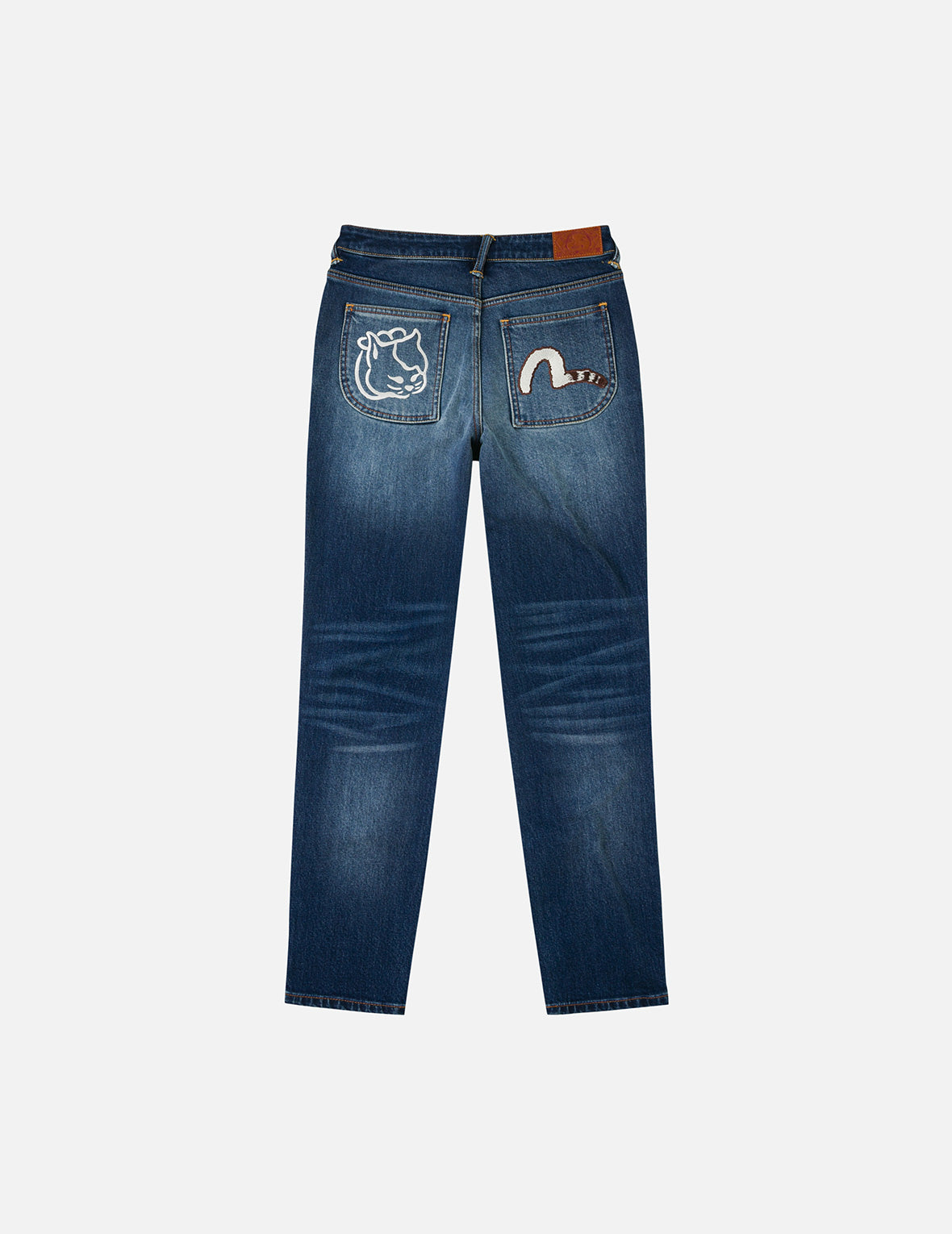 镂空毛茸茸小猫和海鸥刺绣宽版休闲牛仔裤