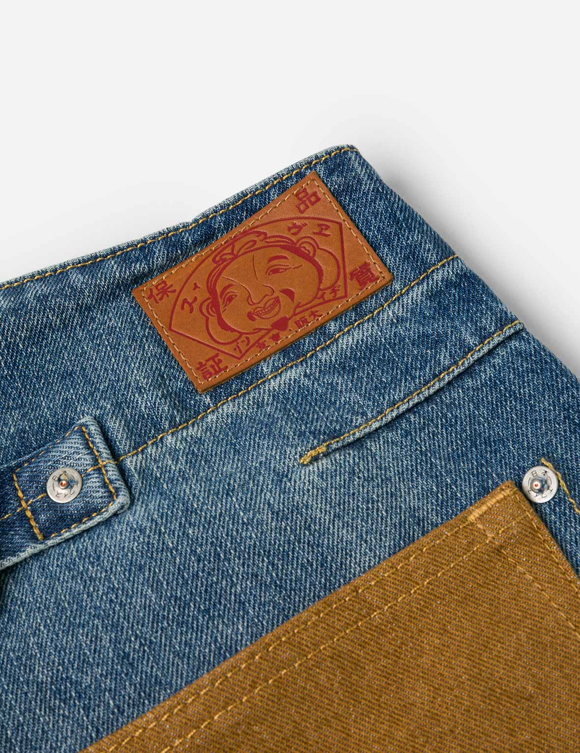 海鸥印花阔脚牛仔裤