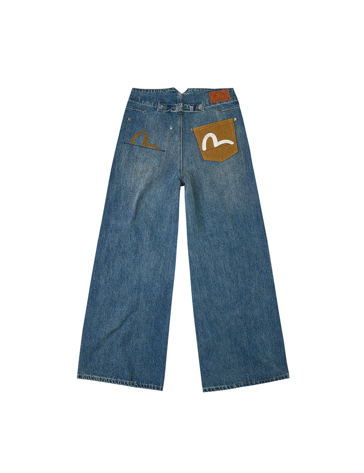 海鸥印花阔脚牛仔裤