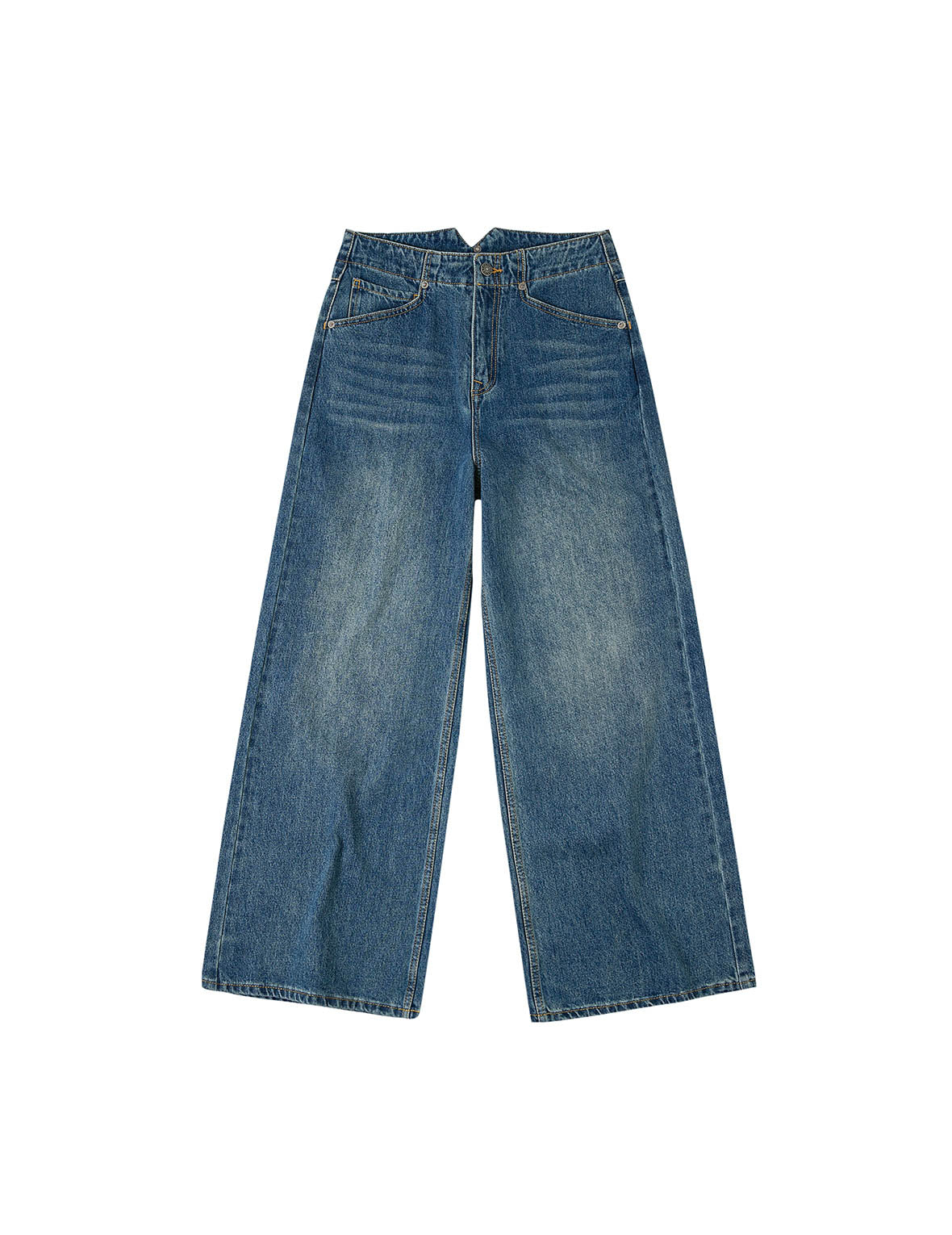 海鸥印花阔脚牛仔裤