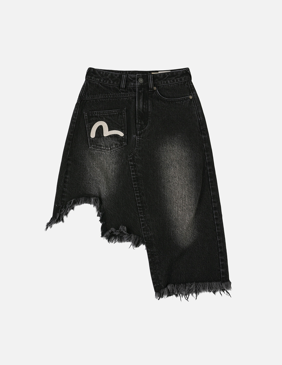 海鸥和口号刺绣常规版型解构洗水牛仔裙