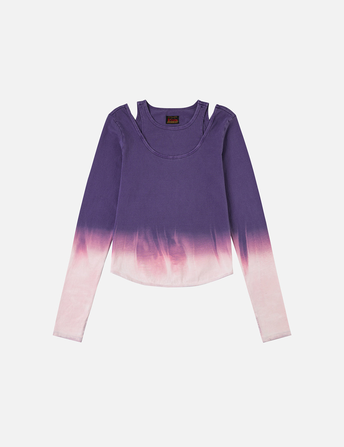 渐变扎染和商标印花常规版型假两件长袖上衣