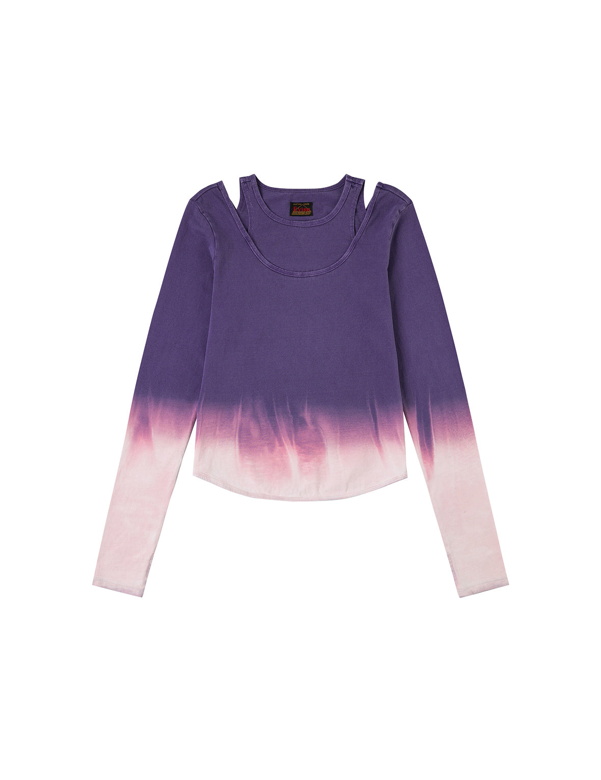 渐变扎染和商标印花常规版型假两件长袖上衣