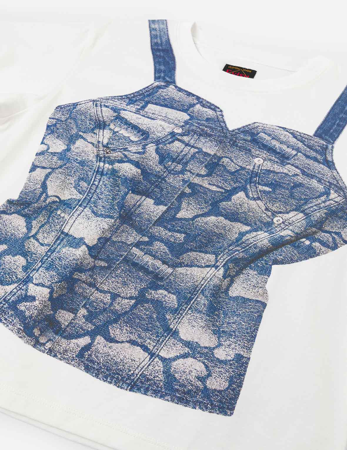 2-in-1 Ishigaki Camouflage Denim Corset Print Fashion Fit T-Shirt