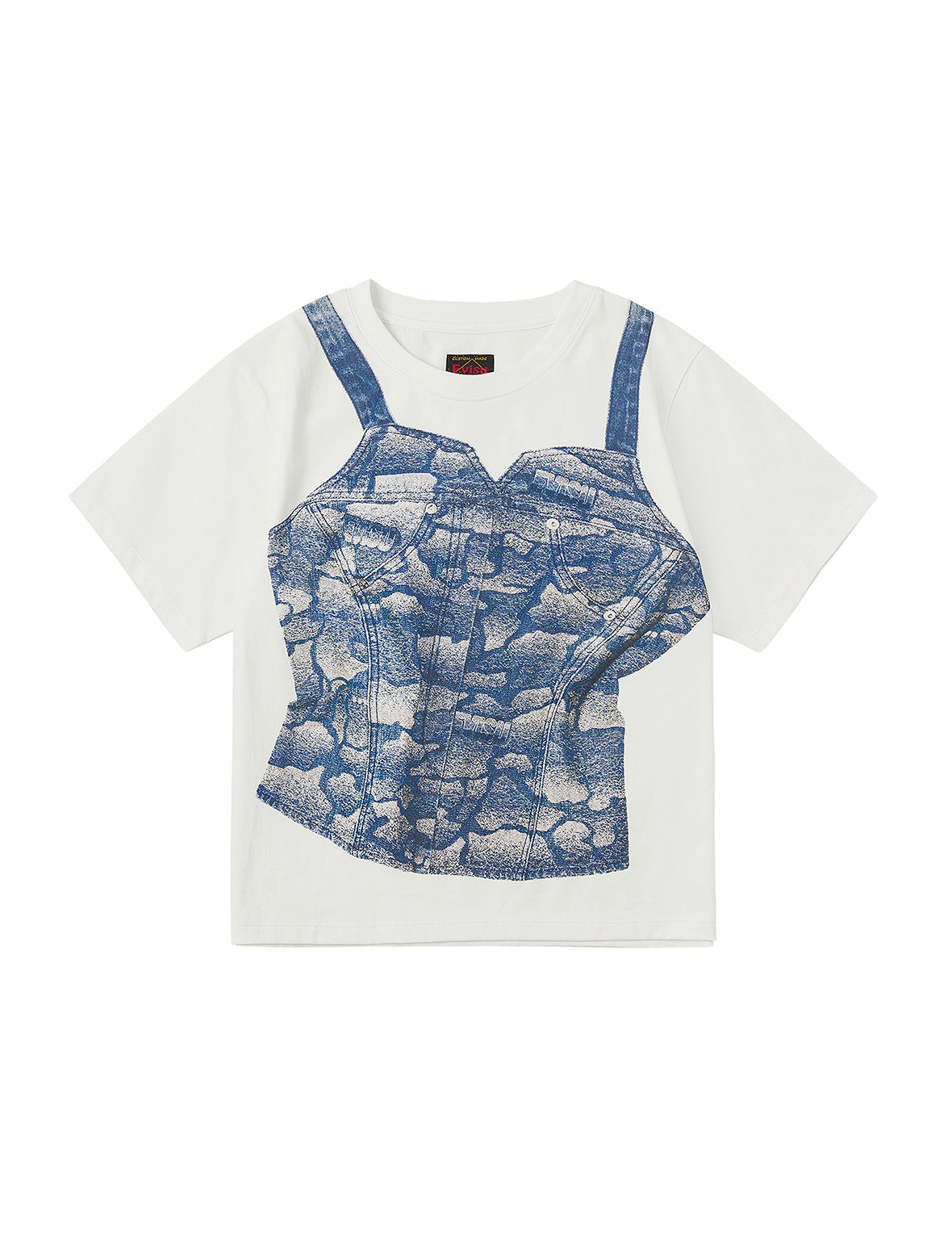 2-in-1 Ishigaki Camouflage Denim Corset Print Fashion Fit T-Shirt