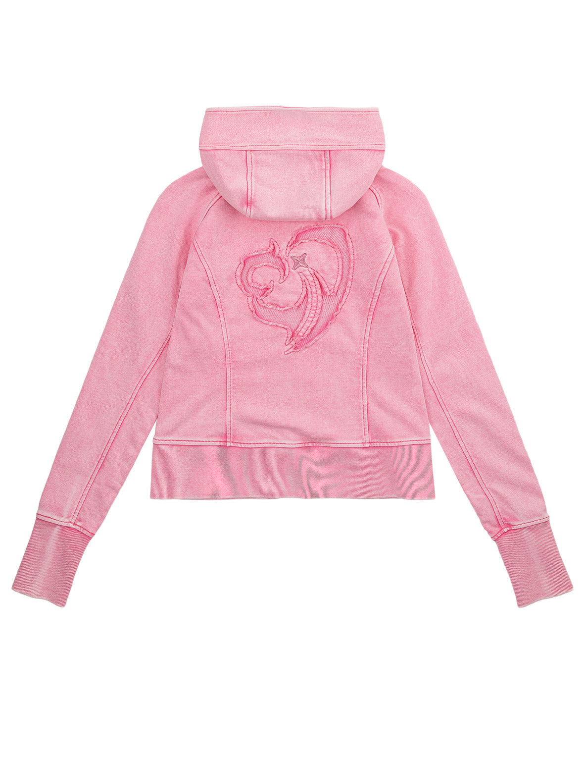 Heart Seagull Appliqued Dirty Wash Zip-up Hoodie