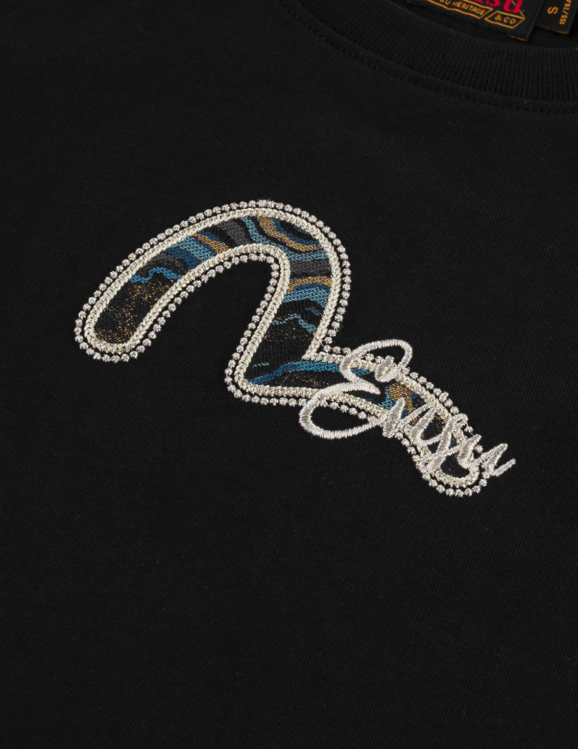 Water-marble Seagull Brocade Applique Embroidered T-Shirt