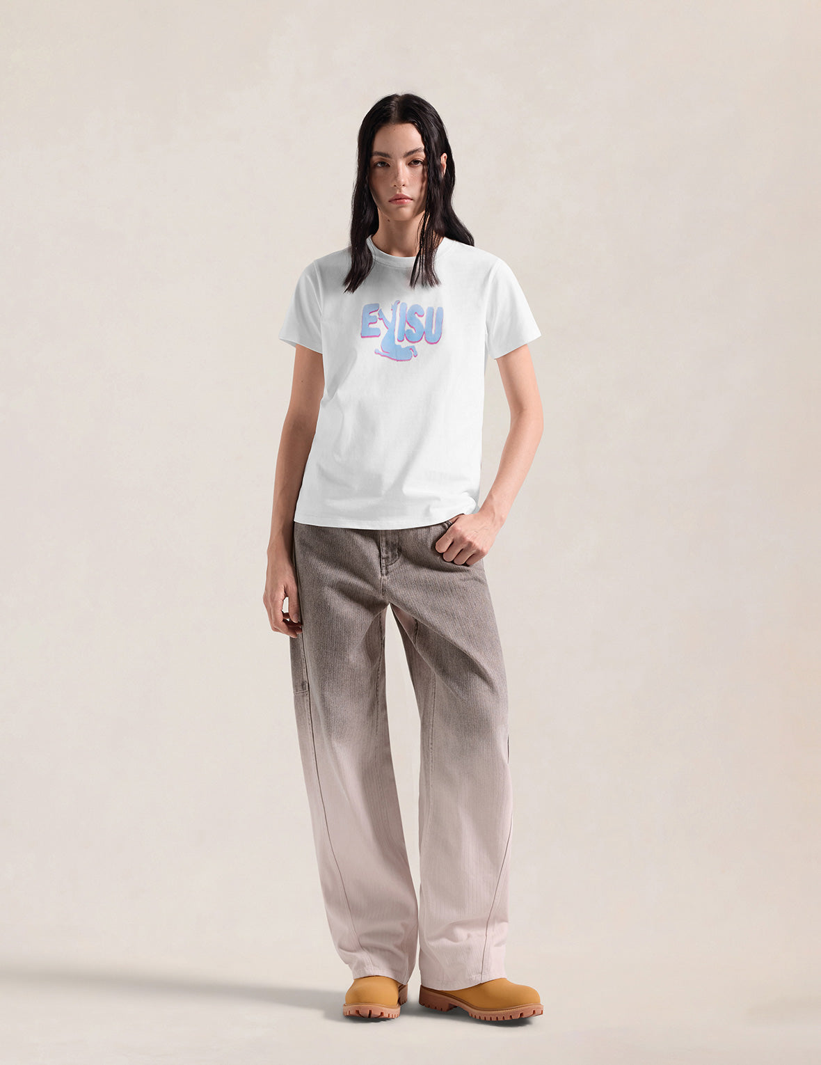 Two-Tone EVISU Logo Silhouette Print T-Shirt