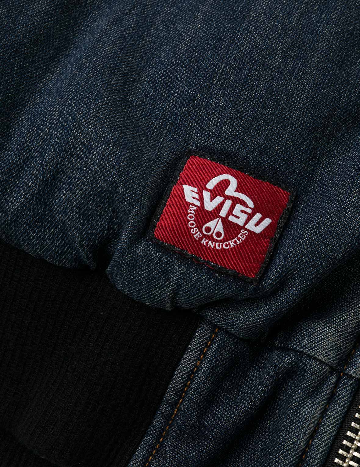 EVISU X MOOSE KNUCKLES Ukiyo-e Denim Bomber Down