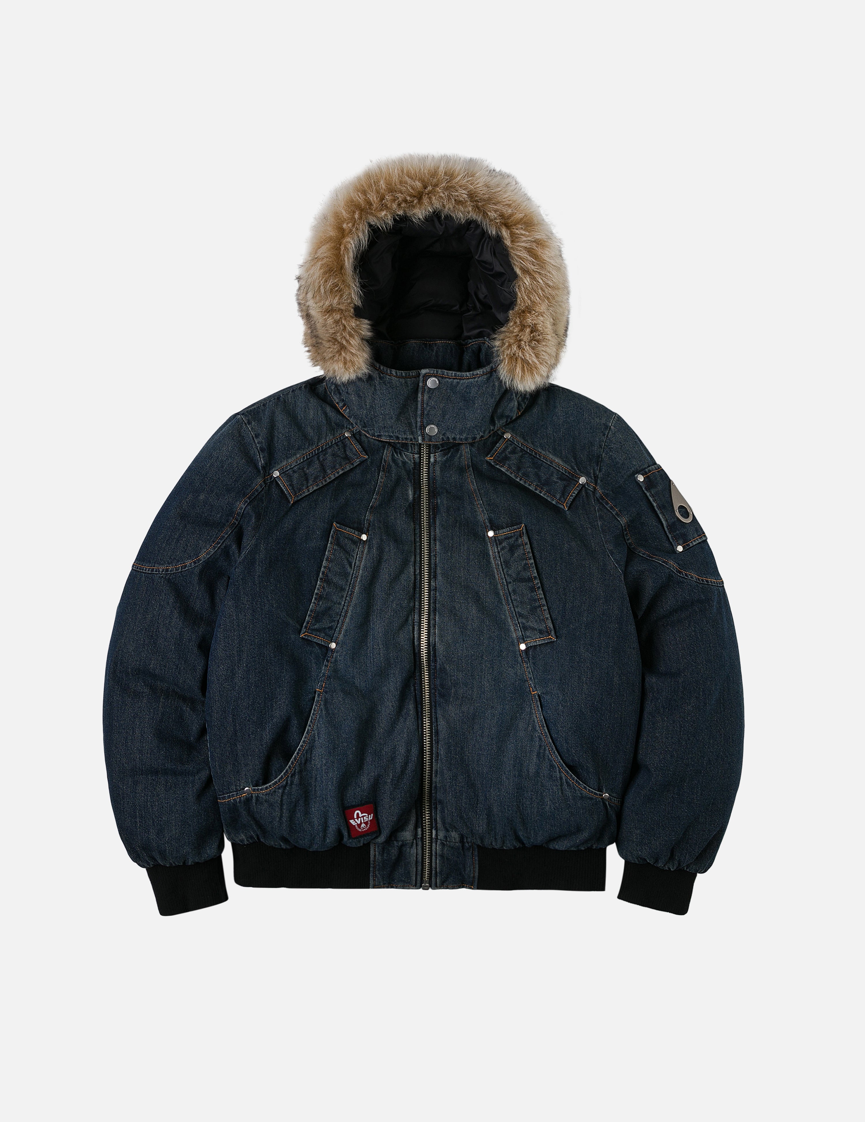EVISU X MOOSE KNUCKLES Ukiyo-e Denim Bomber Down