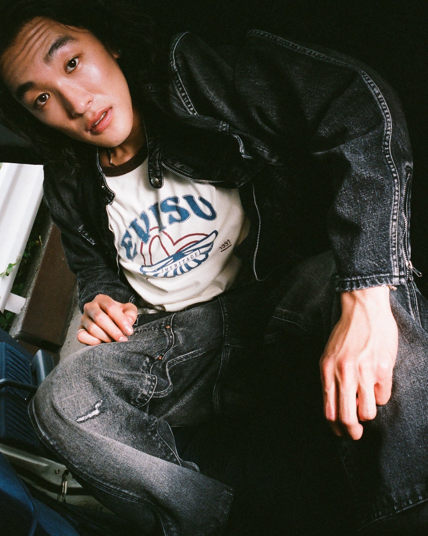 Seagull Embroidery Regular Fit Denim Rider Jacket