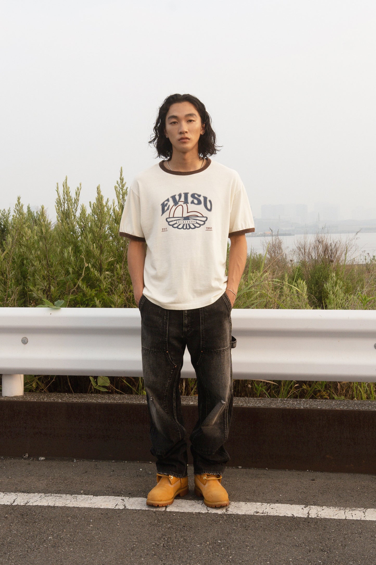 Washed Seagull and Logo Print Regular Fit Ringer T-shirt