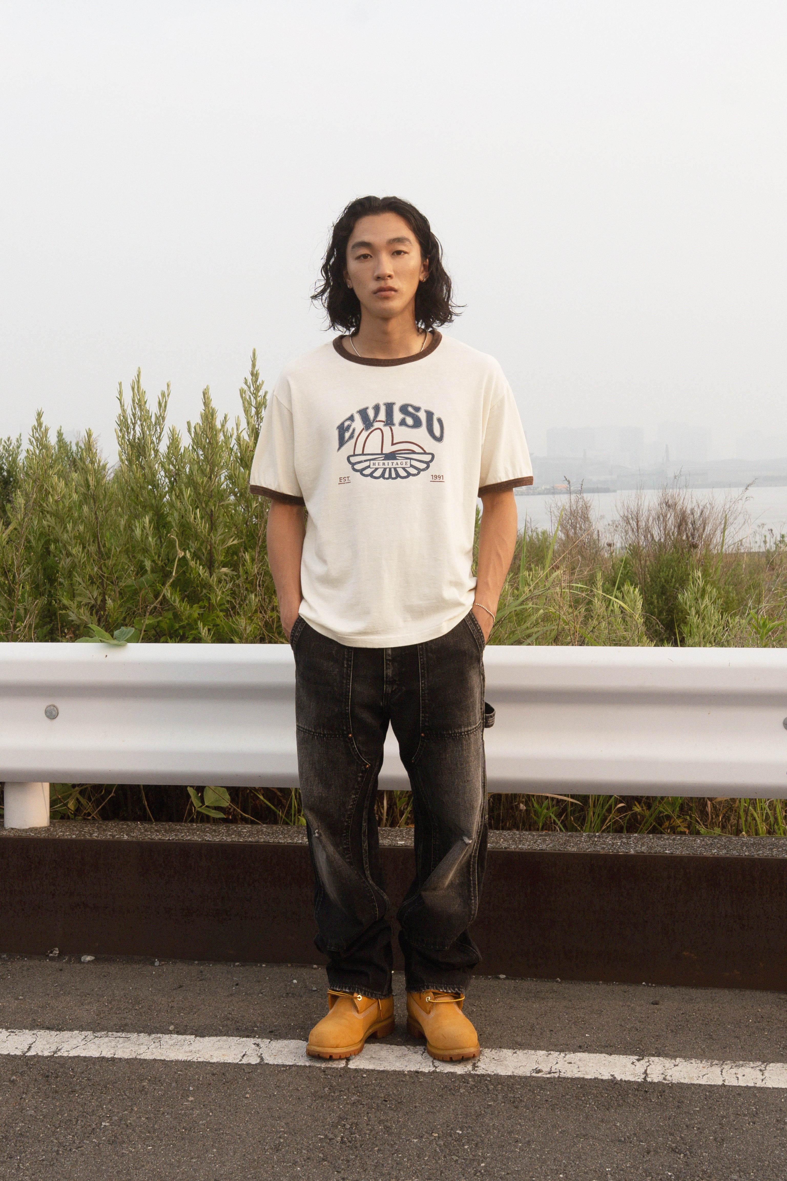 Washed Seagull and Logo Print Regular Fit Ringer T-shirt
