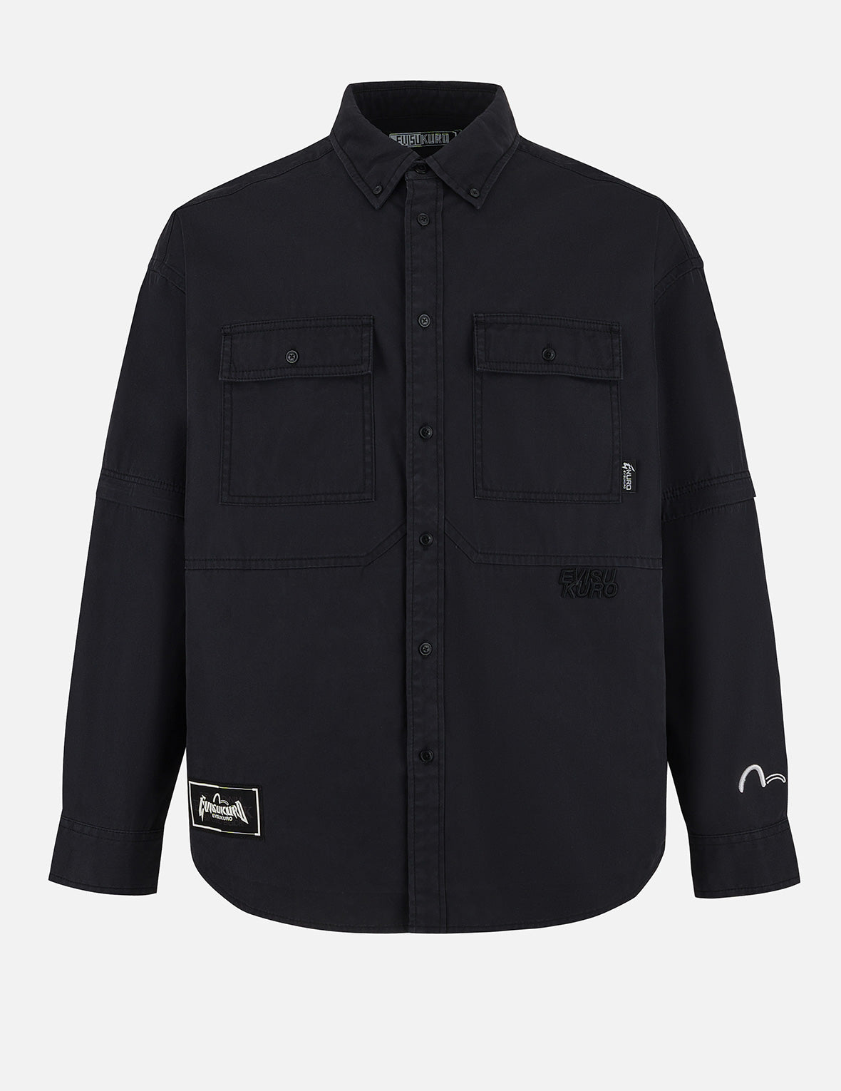 Logo and Seagull Embroidery with Detachable Sleeves Loose Fit Shirt Jacket