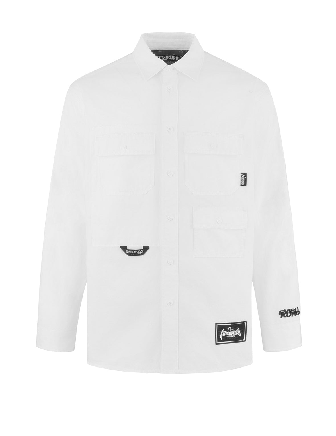 多口袋宽版休闲长袖衬衫