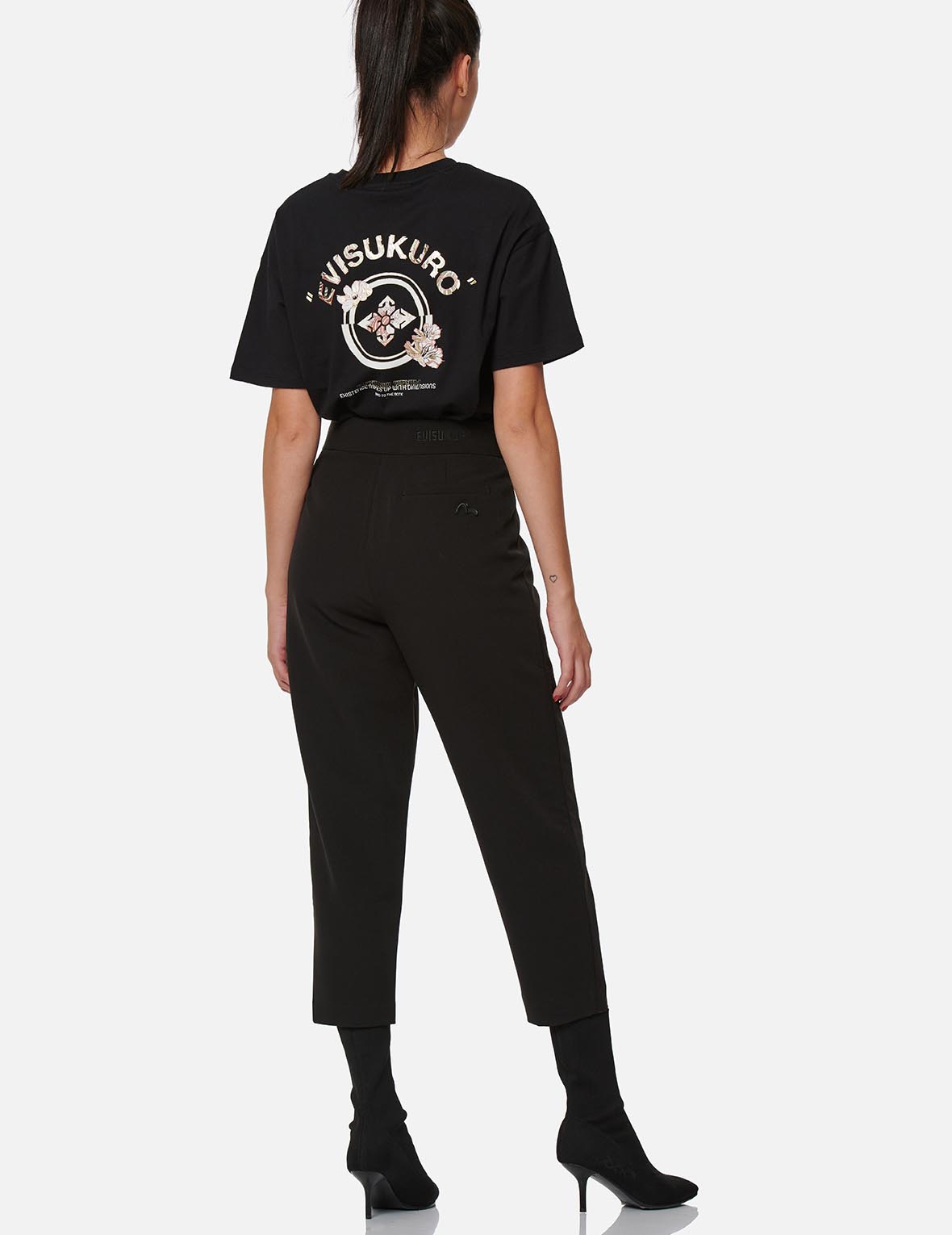 Partial Leather Buckle Belt Cropped Straight Fit Pants