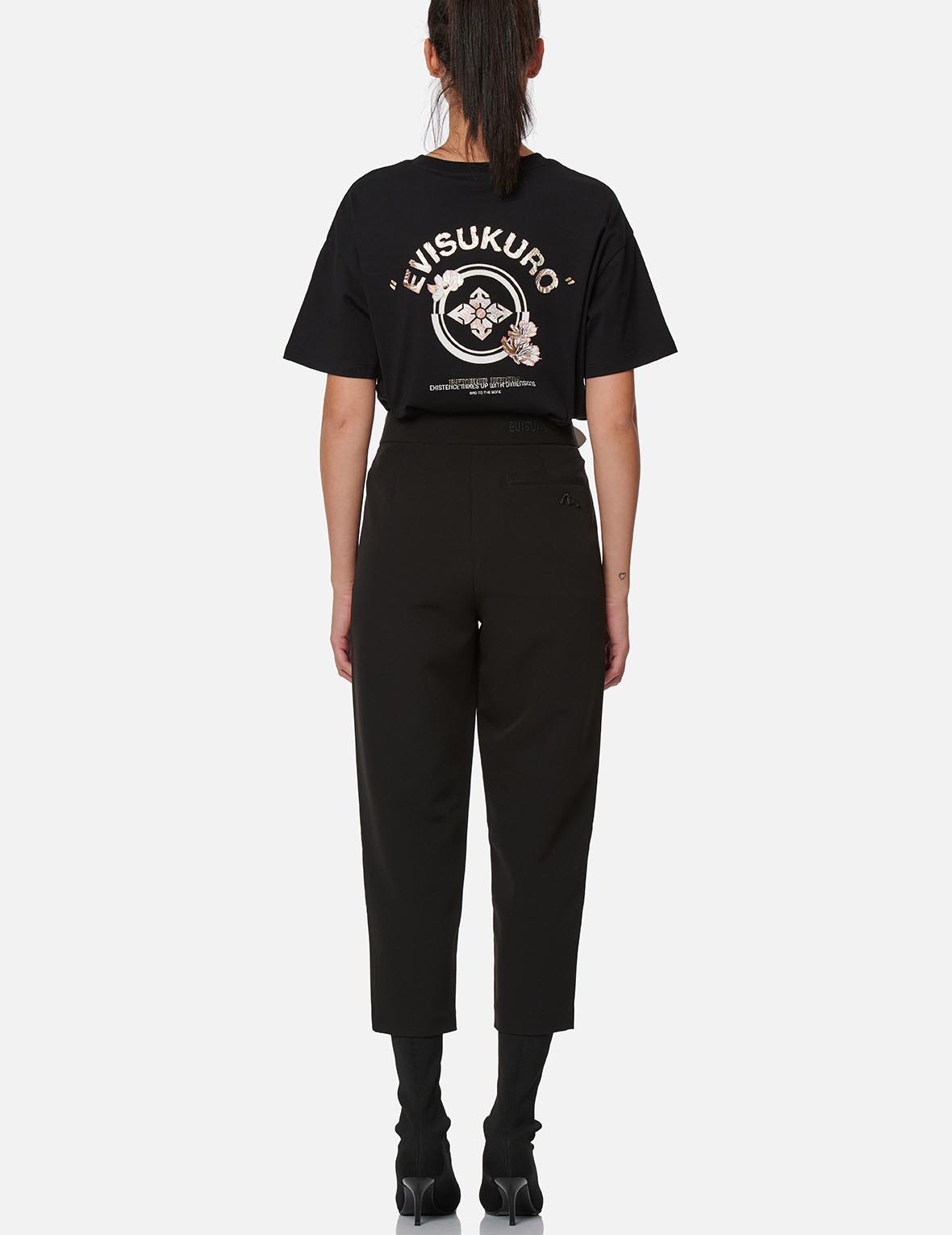 Partial Leather Buckle Belt Cropped Straight Fit Pants