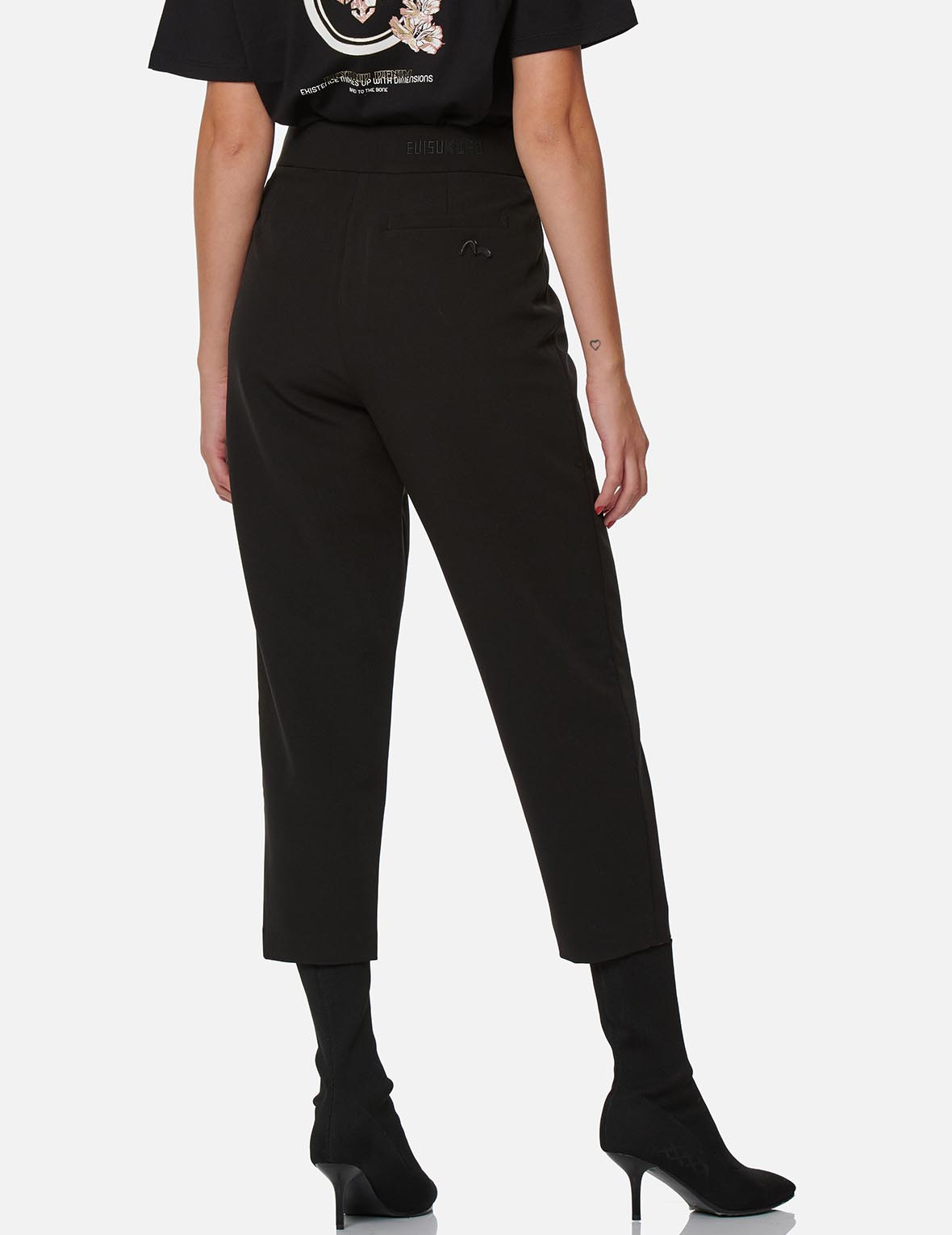 Partial Leather Buckle Belt Cropped Straight Fit Pants