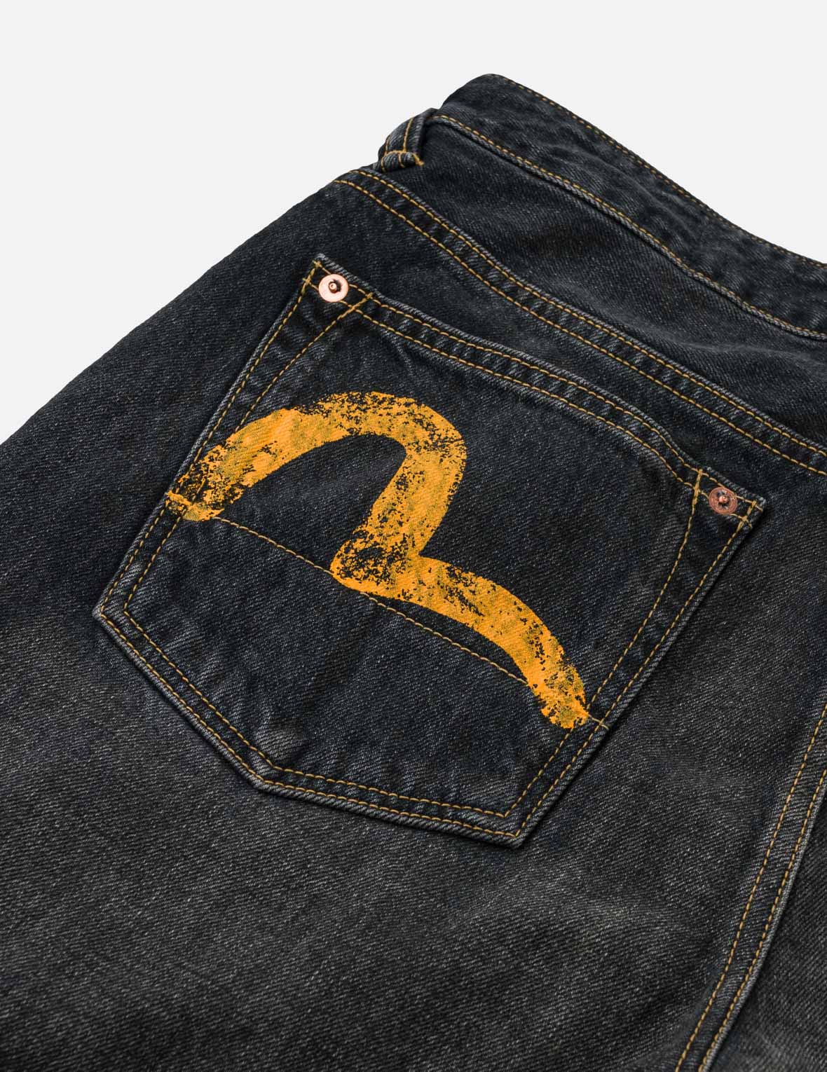 Black Washed Seagull Print Relax Fit Jeans #2030