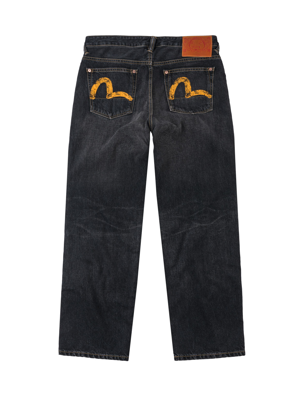 Black Washed Seagull Print Relax Fit Jeans #2030