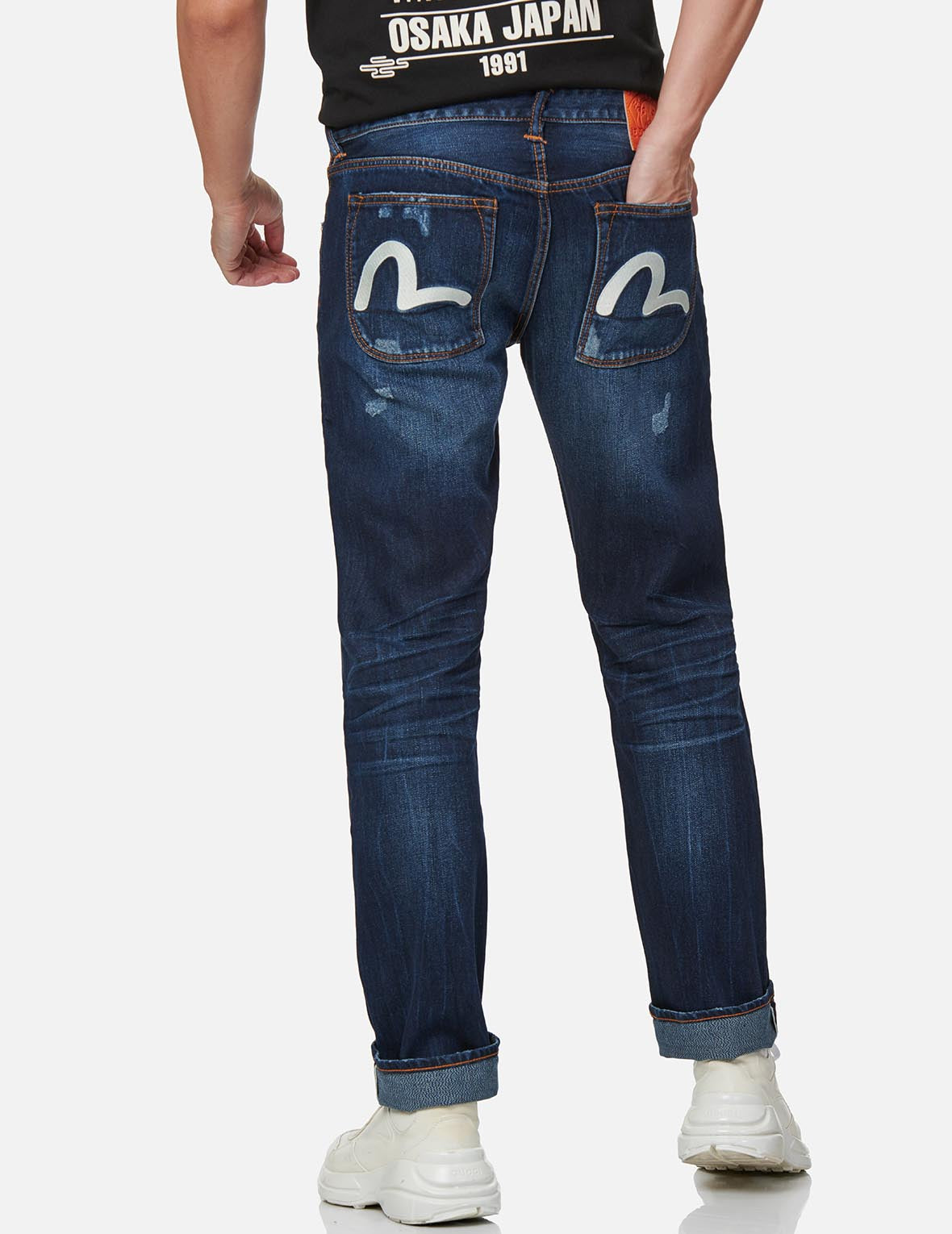 Seagull Appliqué Distressed Regular Straight Fit Jeans #2008