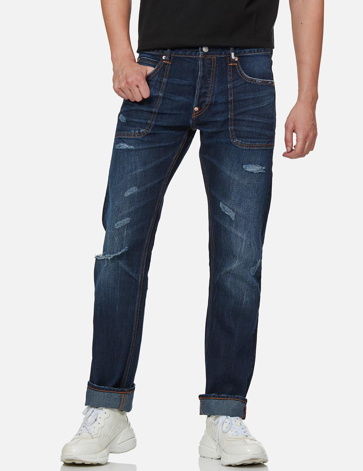 Seagull Appliqué Distressed Regular Straight Fit Jeans #2008