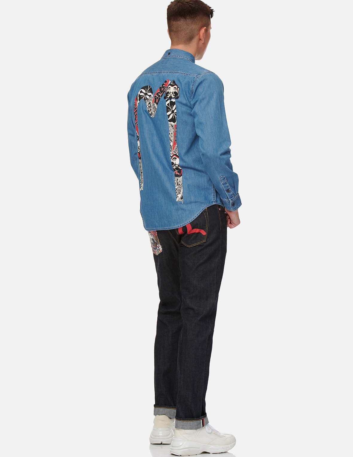 Big Catch Prayer Festival Graphic Daicock Denim Shirt