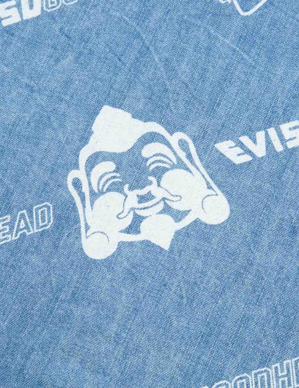 Allover Godhead and Logo Discharged  Print Denim Shirt